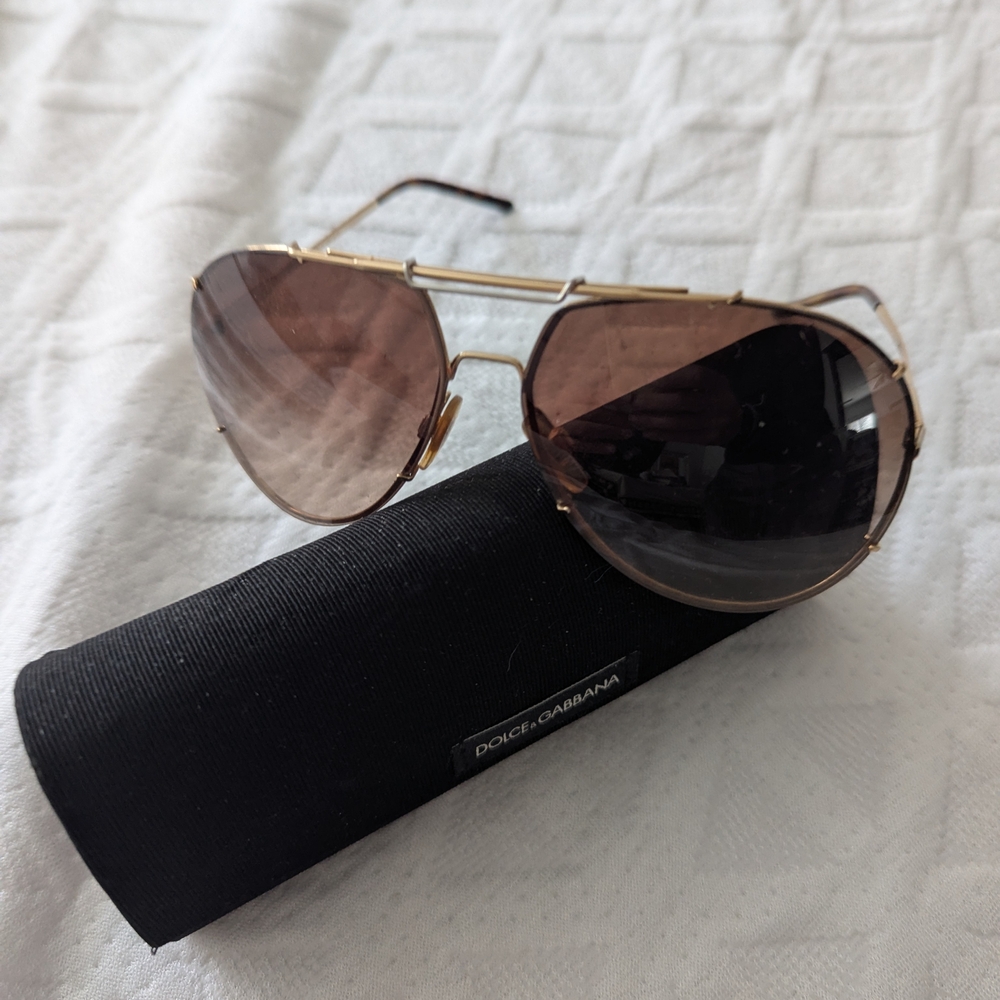 Dolce & Gabbana Gold Aviator Sunglasses with Brown Lenses